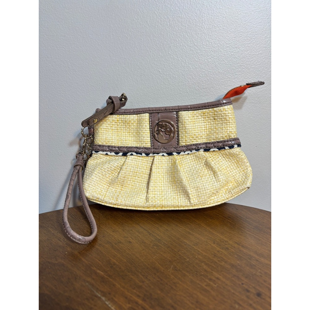 Spartina 449 Yellow Woven Straw Leather Wristlet Clutch Pouch Bag